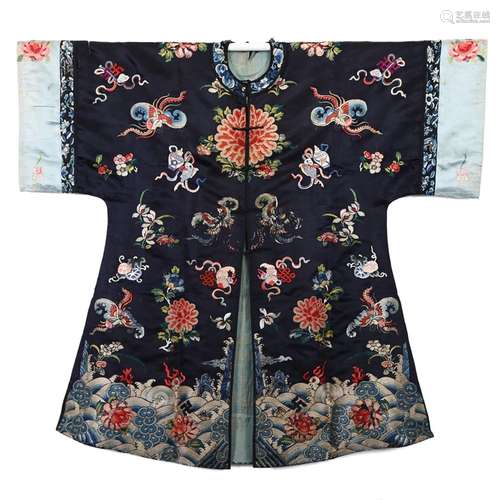 A BLACK-GROUND EMBROIDERED 'FLOWER' LADY'S ROBE