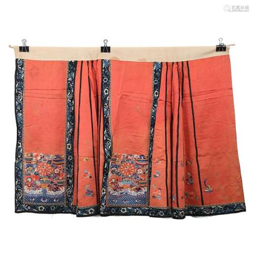 A RED-GROUND EMBROIDERED 'FLOWER' SKIRT