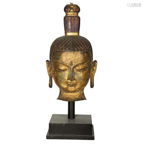 A BRONZE HEAD OF BODHISATTVA