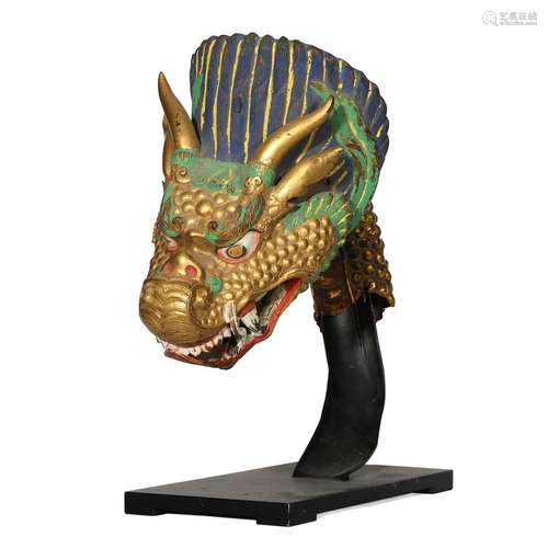 A GILT-BRONZE DRAGON HEAD