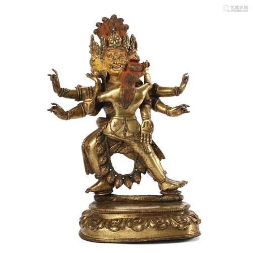 A GILT-BRONZE FIGURE OF YAMANTAKA VAJRABHAIRAVA AND VAJRAVET...