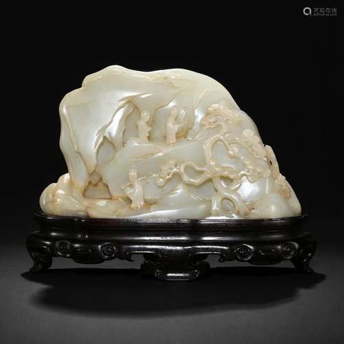 A WHITE JADE 'FIGURES' BOULDER