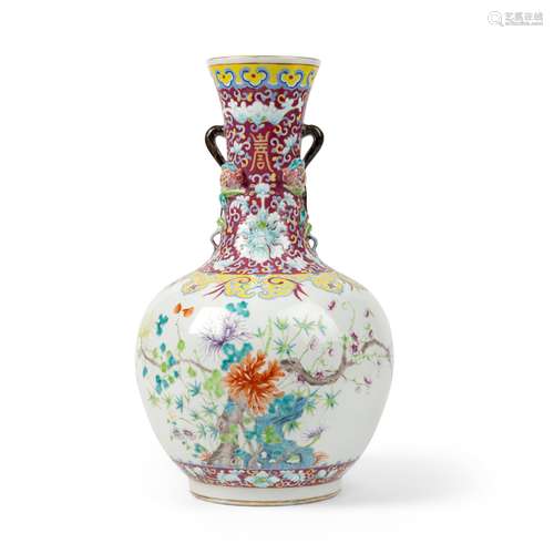 FAMILLE ROSE 'FLOWER' VASE HONGXIAN MARK, 20TH CENTURY