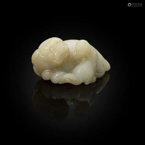 WHITE JADE CARVING OF A LION DOG AND CUB QING DYNASTY, 18TH ...