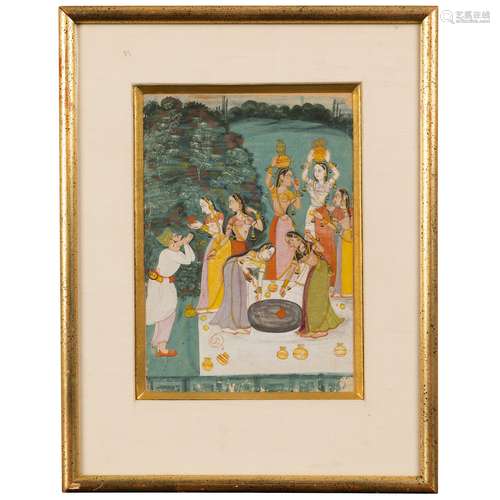 LADIES GATHERING WATER FOR A NOBLEMAN KOTA, INDIA, 19TH CENT...