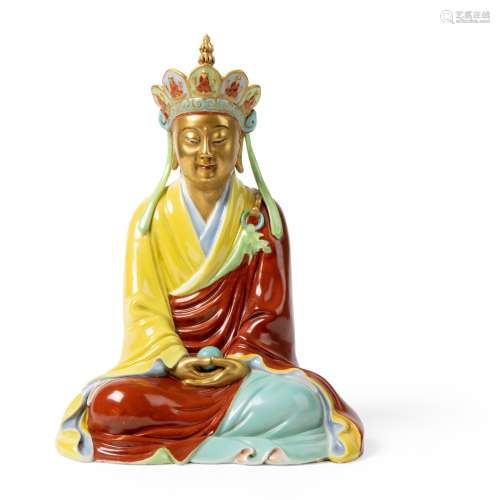 FAMILLE ROSE FIGURE OF KSITIGARBHA QING DYNASTY, 18TH CENTUR...