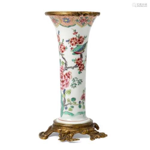 ORMOLU-MOUNTED FAMILLE ROSE BEAKER VASE QING DYNASTY, 18TH C...