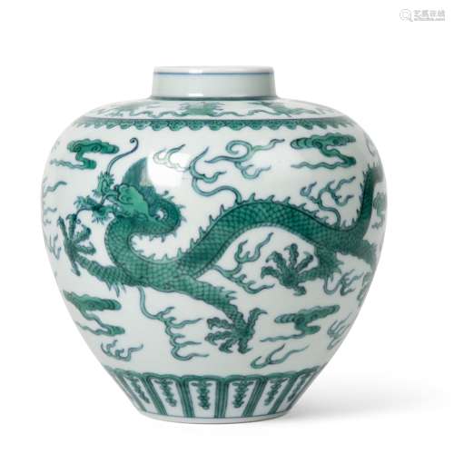 GREEN ENAMELLED 'DRAGON' JAR QIANLONG MARK AND POSSIBLY OF T...