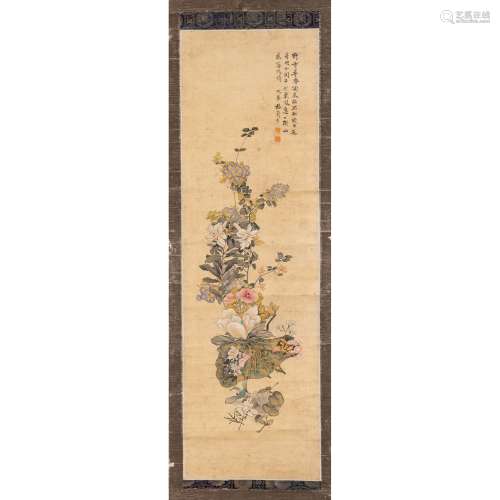 INK SCROLL PAINTING OF WILDFLOWER ATTRIBUTED TO MEI LANFANG ...