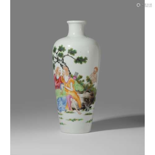 RARE 'FALANGCAI' ENAMEL 'LOVERS' VASE QIANLONG MARK BUT REPU...