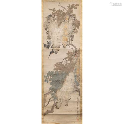 INK PAINTING OF BIRDS AND FLOWERS ATTRIBUTED TO REN XUN (183...