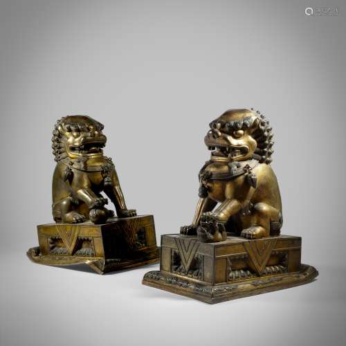 PAIR OF LARGE BRONZE BUDDHIST LIONS LATE QING DYNASTY, 19TH ...