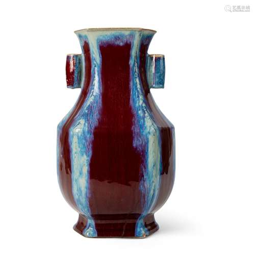 LARGE FLAMBÉ-GLAZED HEXAGONAL VASE QING DYNASTY, QIANLONG MA...