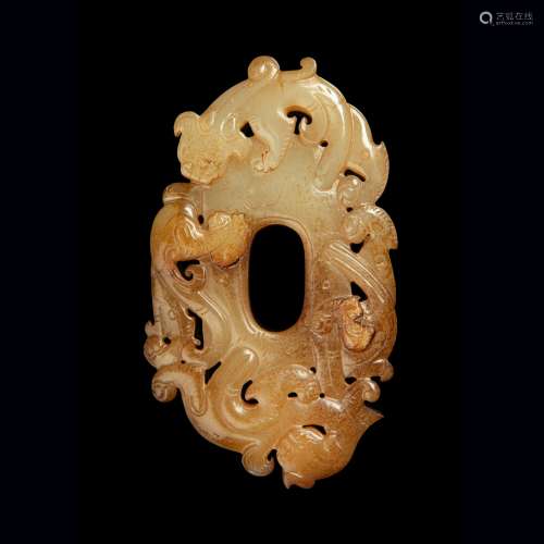 WHITE JADE WITH RUSSET SKIN SHIELD-FORM PENDANT HAN DYNASTY ...