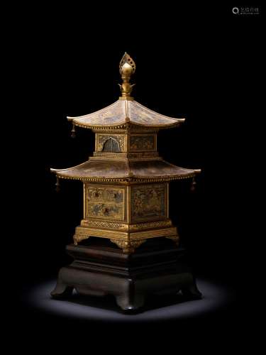 FINE INLAID IRON CABINET MODELLED AS A SHRINE BY THE KOMAI C...