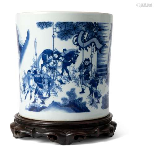 LARGE BLUE AND WHITE BRUSH POT 19TH-20TH CENTURY