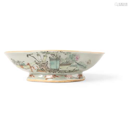 QIANJIANG ENAMELLED INSCRIBED LOBED OVAL BOWL 19TH-20TH CENT...