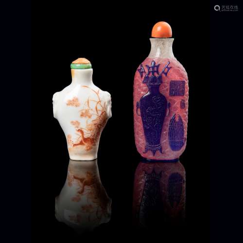 TWO SNUFF BOTTLES LATE QING TO REPUBLIC PERIOD, 19TH-20TH CE...