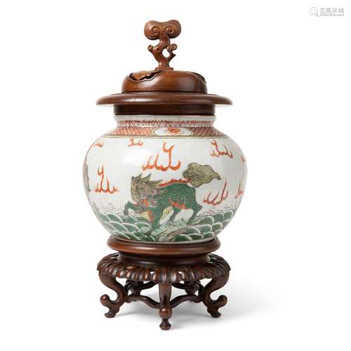 GE-TYPE CRACKLE-GLAZED GROUND FAMILLE VERTE 'SEA MONSTERS' J...