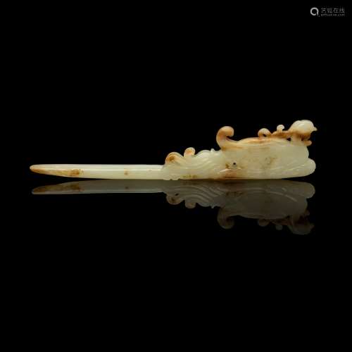 WHITE JADE WITH RUSSET SKIN 'PHOENIX' HAIRPIN JIN DYNASTY