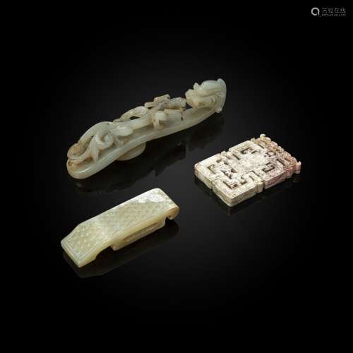 GROUP OF THREE JADE PIECES MING TO QING DYNASTY, 17TH-18TH C...