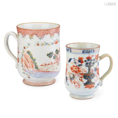 TWO EXPORT PORCELAIN TANKARDS QING DYNASTY, 18TH CENTURY