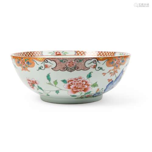 LARGE FAMILLE ROSE 'PEONY' PUNCH BOWL QING DYNASTY, 18TH CEN...