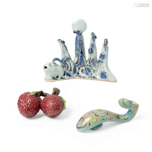 GROUP OF THREE PORCELAIN BRUSH RESTS QING DYNASTY, 19TH CENT...
