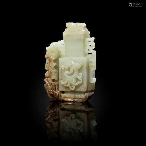 WHITE JADE WITH RUSSET SKIN 'DRAGON' LIDDED VASE 20TH CENTUR...