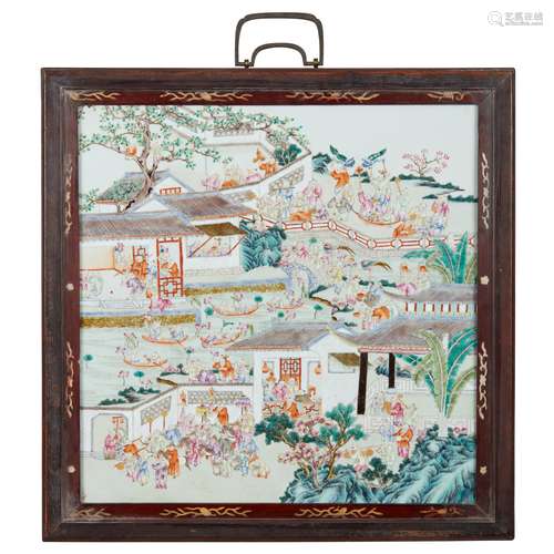 FAMILLE ROSE 'BOYS AT PLAY' PORCELAIN PLAQUE QING DYNASTY, 1...