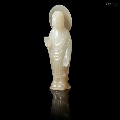 WHITE JADE CARVING OF A STANDING BUDDHA QING DYNASTY, 18TH-1...