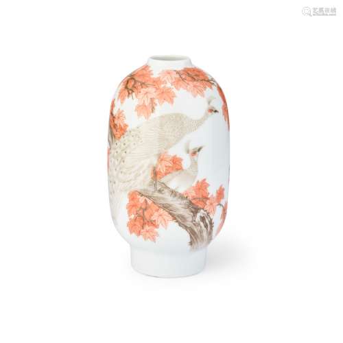 FAMILLE ROSE 'MAPLE AND PEACOCK' VASE BY ZHAI XIAOXIANG (194...