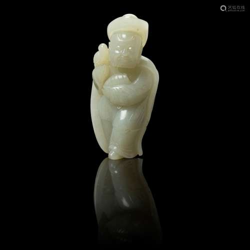 PALE CELADON JADE 'BARBARIAN' FIGURE QING DYNASTY, 19TH CENT...
