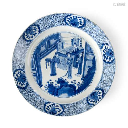 BLUE AND WHITE PLATE QING DYNASTY, KANGXI MARK AND OF THE PE...