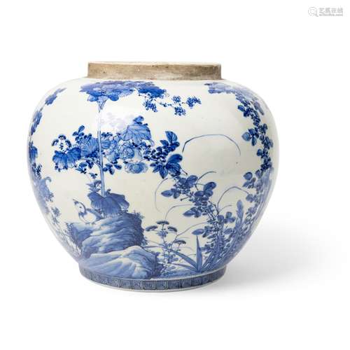 LARGE BLUE AND WHITE SOFT-PASTE JAR QING DYNASTY, 18TH CENTU...