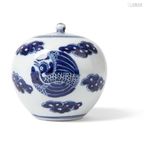 BLUE AND WHITE 'CRANE' LIDDED JAR QING DYNASTY, 19TH CENTURY