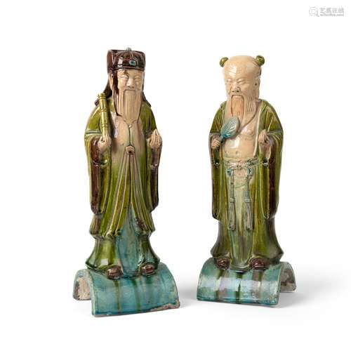 TWO SANCAI-GLAZED ROOF-TILES OF DAOIST FIGURES LATE MING TO ...