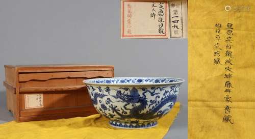 梅花草堂藏品CHINESE PORCELAIN BLUE AND WHITE DRAGON BOWL