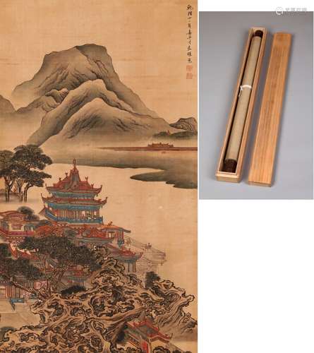 梅花草堂藏品CHINESE SCROLL PAINTING OF PALACE IN MOUNTAIN SI...