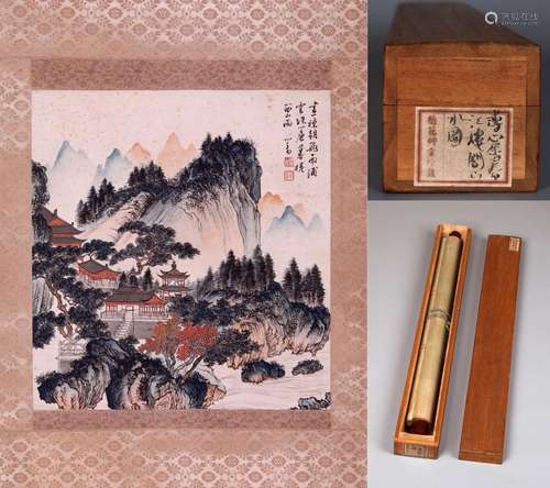 梅花草堂藏品CHINESE SCROLL PAINTING OF MOUNTAIN VIEWS SIGNED...