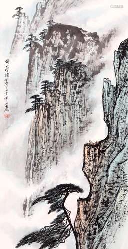 CHINESE SCROLL PAINTING OF MOUNTAIN VIEWS SIGNED BY ZHANG DE...