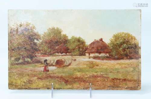 Miklos nemethy Hungarian: 19th C Oil Board Sketch Farm Lands...