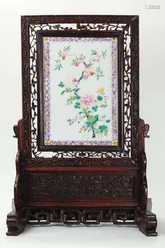 Chinese Flower & Pomegranate Porcelain Plaque