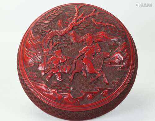 Chinese 19th C Red Cinnabar Lacquer Round Box