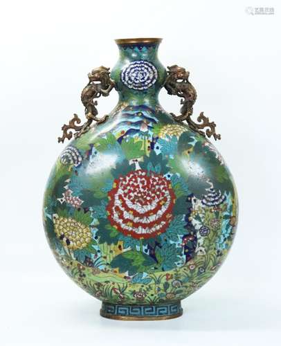 Fine Large Chinese 18th C Cloisonne Moon Vase