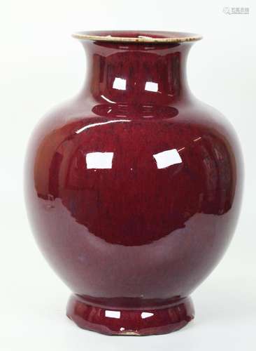 Chinese Red/Flambe Crackle Glazed Porcelain Vase