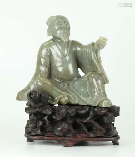 Chinese 18th/19th C Celadon Jade Li Bai Figure