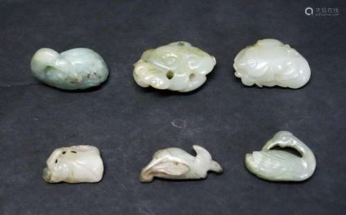 6 Chinese 18th/19th C White to Pale Celadon Jades