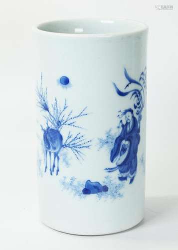 Chinese Blue & White Porcelain Brush Pot