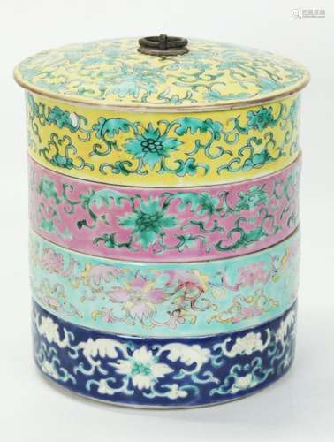 Chinese 19 C 4 Part Round Porcelain Boxes & Cover